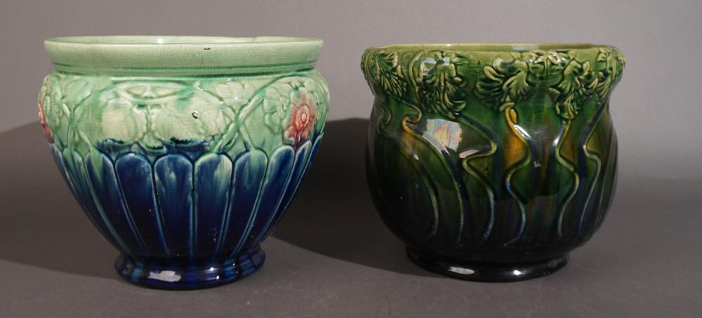 TWO AMERICAN GREEN GLAZED POTTERY
