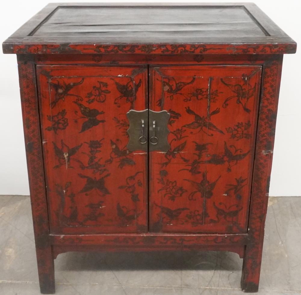 CHINESE RED LACQUER SIDE CABINET