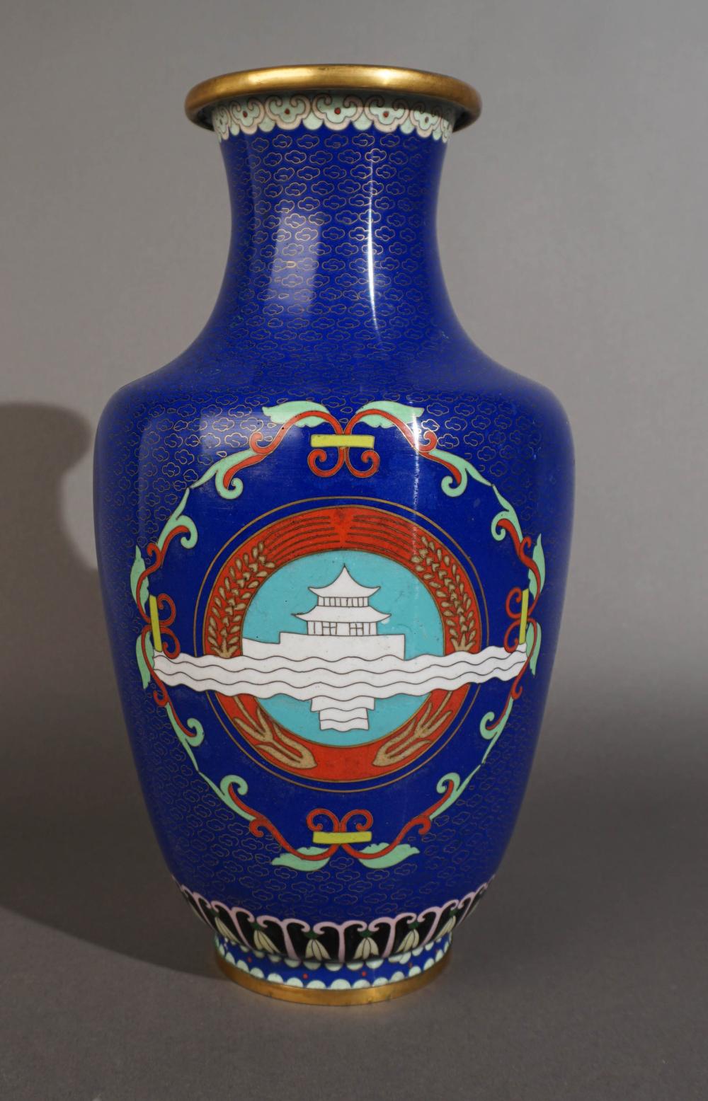 CHINESE CLOISONNE VASE, H: 16 IN.