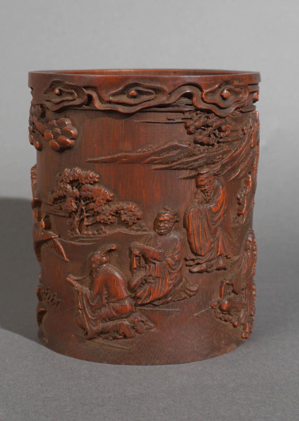 CHINESE CARVED BAMBOO BRUSH POT  2e7f74