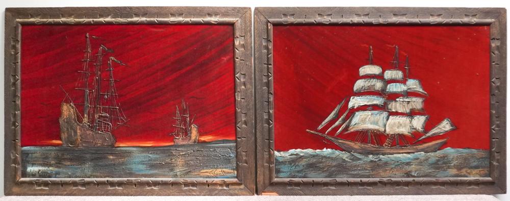 PAIR OF PAINTINGS ON VELVET OF