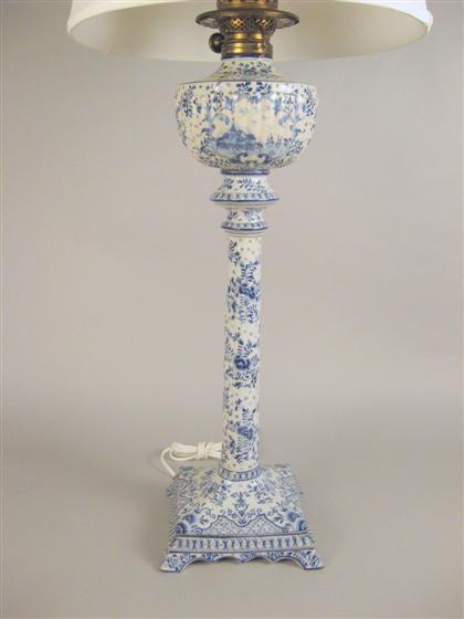 Delft blue and white oil lamp    early