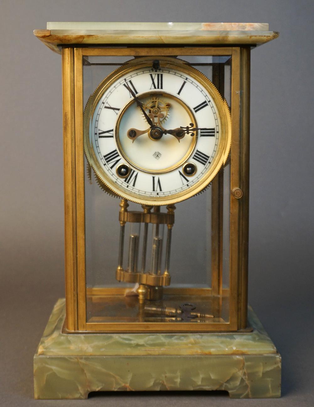 ANSONIA ONYX AND BRASS MANTLE CLOCK,