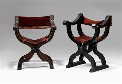 Two Italian walnut Savonarola chairs 4a66a