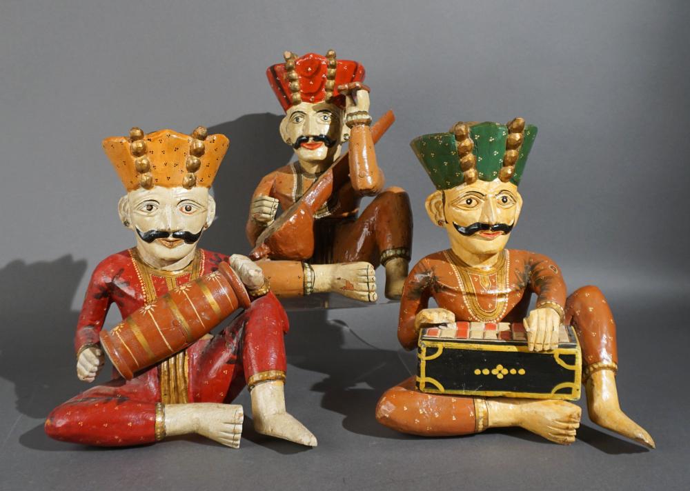 THREE CARVED AND DECORATED WOOD