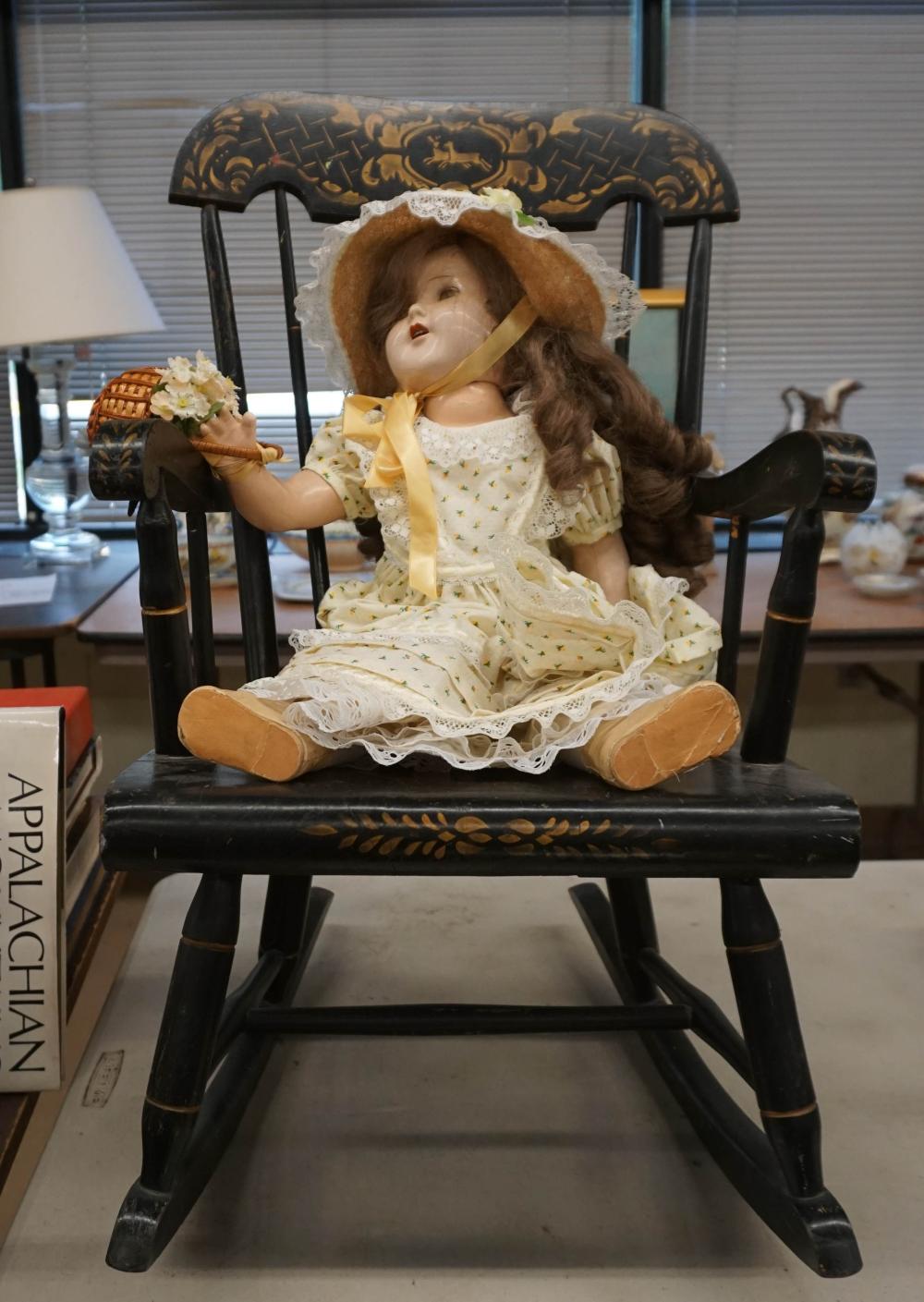 COMPOSITION DOLL WITH STENCIL DECORATED