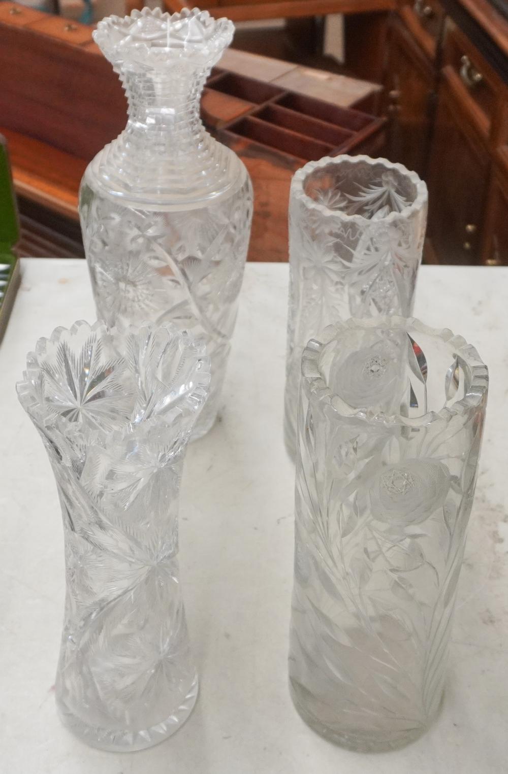 FOUR CUT GLASS VASES, H OF TALLEST:
