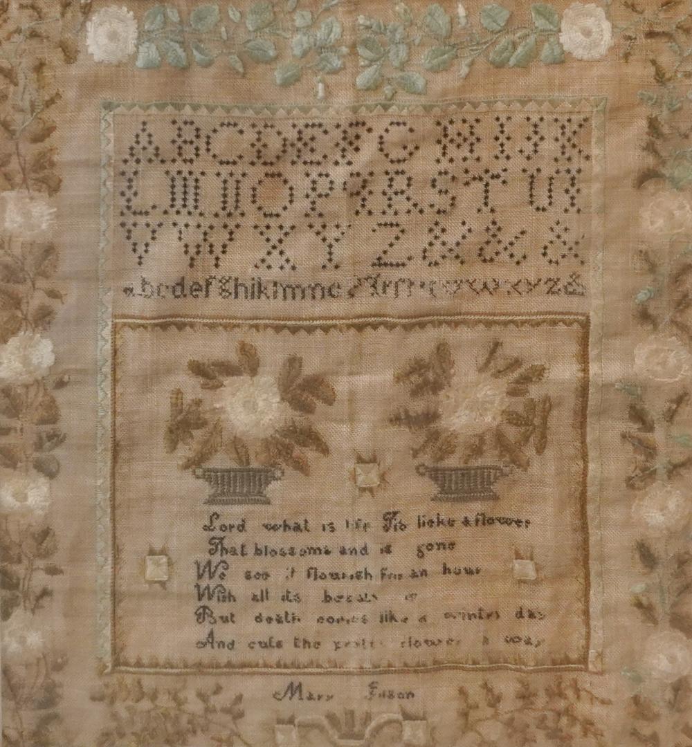 FRAMED NEEDLEWORK SAMPLER, C. 1826,