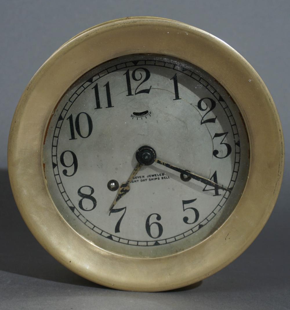 BRASS ROUND SHIP'S CLOCK, W: 7