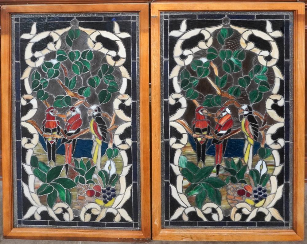 TWO LEADED GLASS WINDOW PANELS,