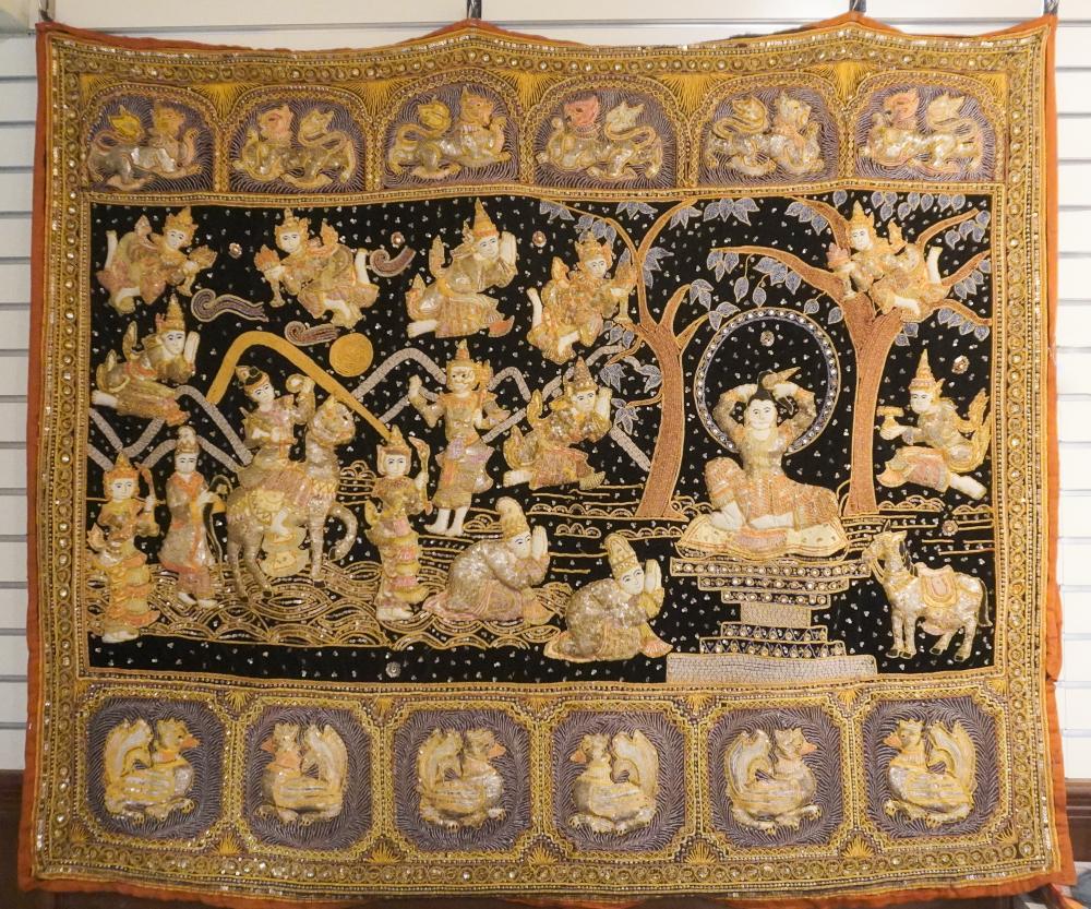 BURMESE JEWELED APPLIQUE WALL HANGING  2e8282