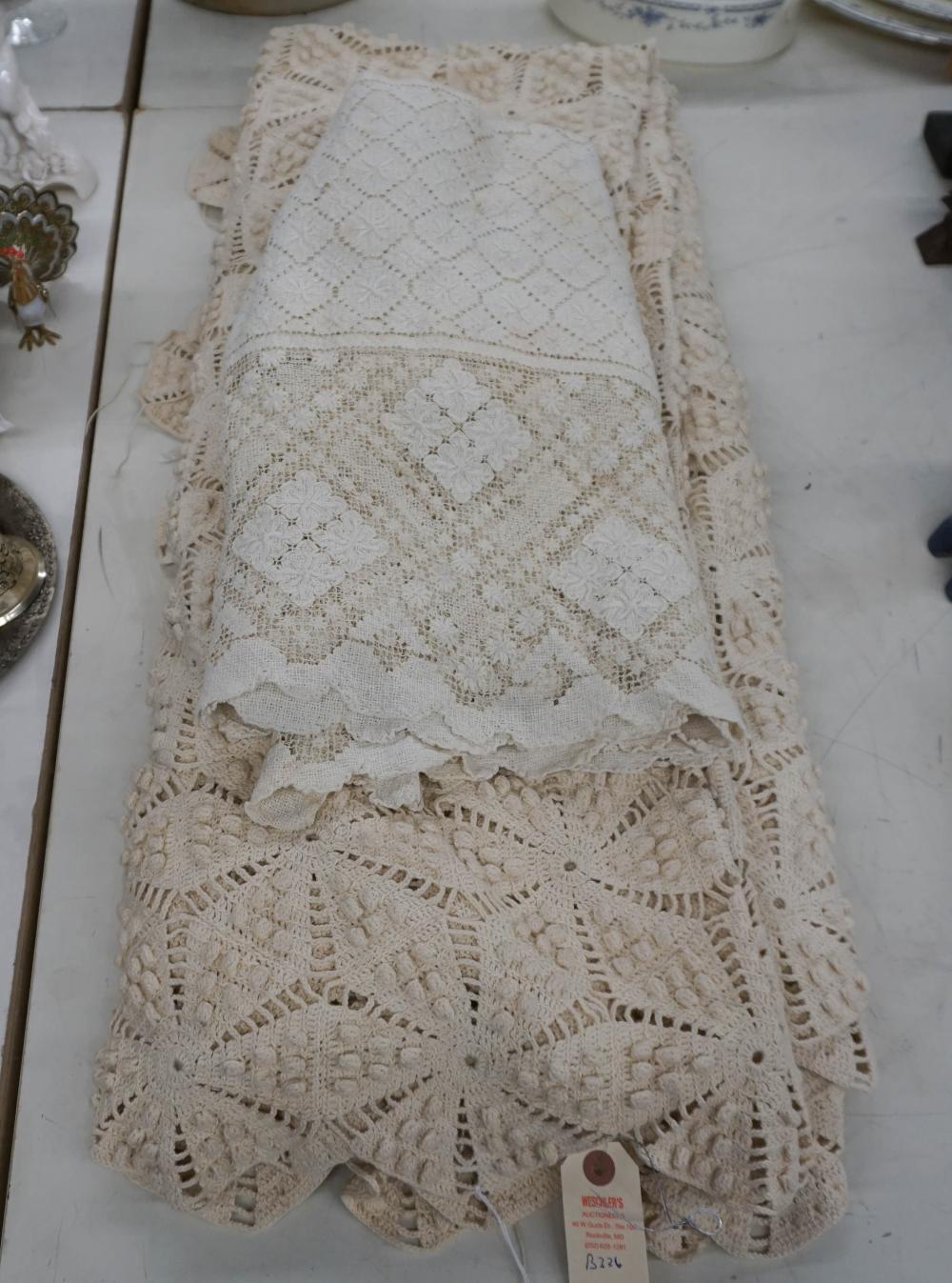 TWO CROCHETED BED SPREADS, LARGEST: