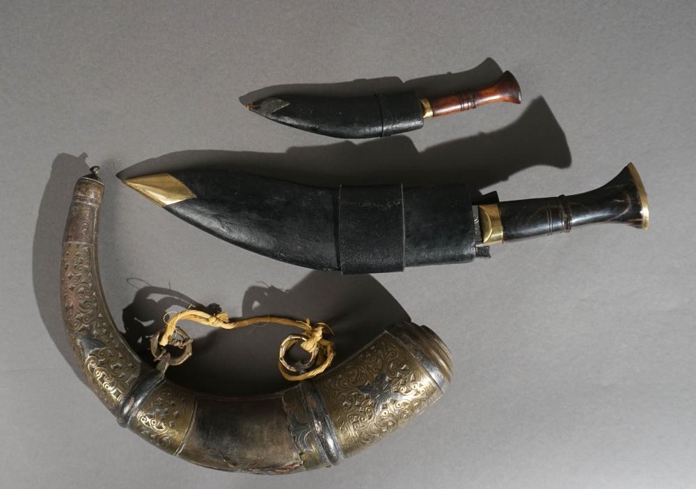TWO INDO-NEPALESE KUKRI KNIVES WITH