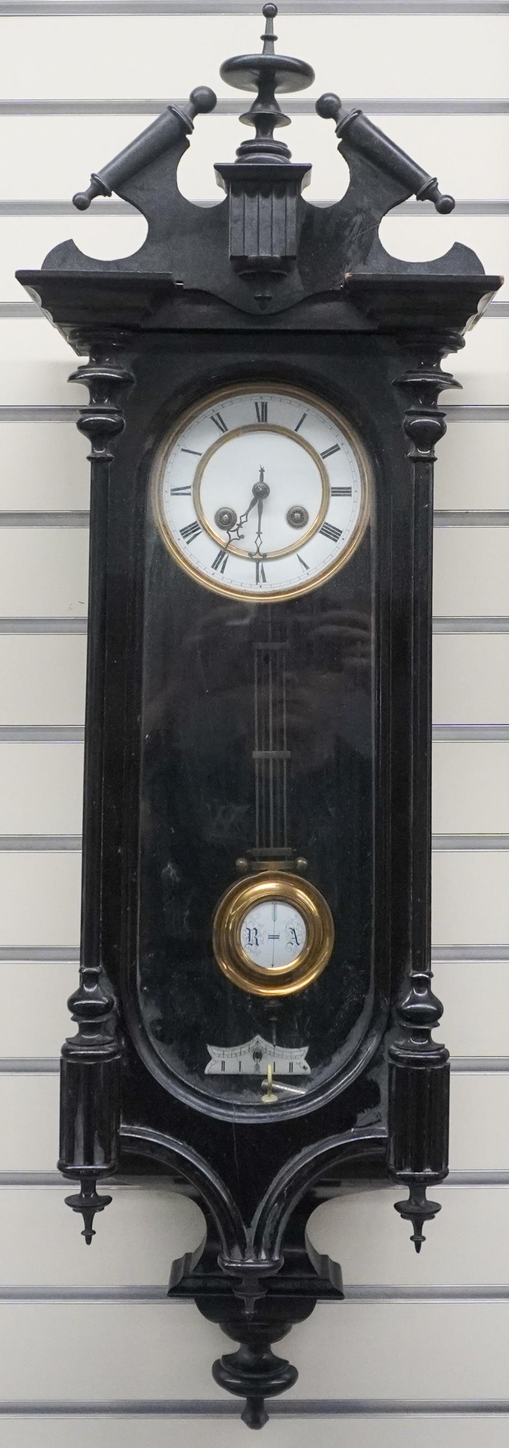 VICTORIAN EBONIZED WOOD WALL CLOCK  2e8302