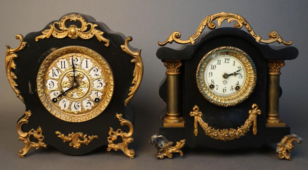 TWO VICTORIAN EBONIZED DESK CLOCKS,