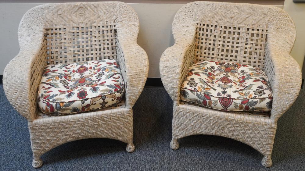 PAIR OF DISTRESSED PAINTED WICKER