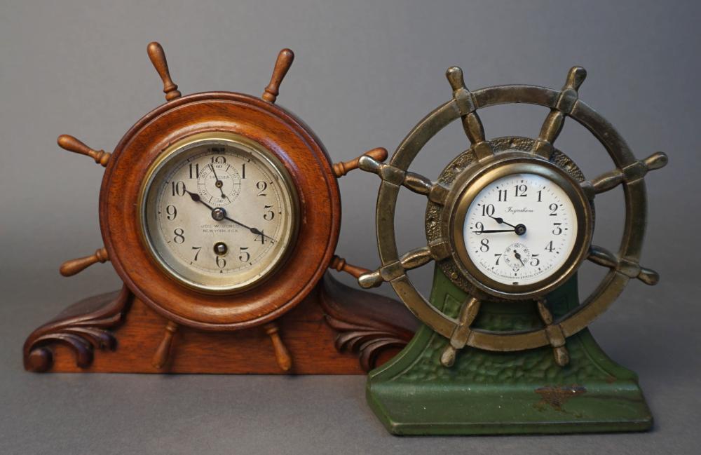 CHELSEA MAHOGANY DESK CLOCK AND AN INGRAHAM