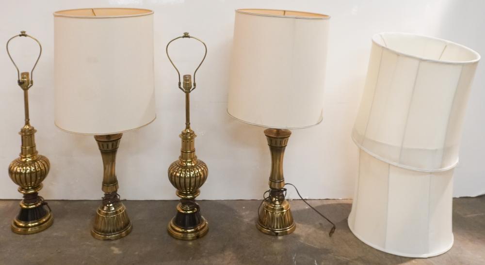 TWO PAIRS OF BRASS TABLE LAMPS