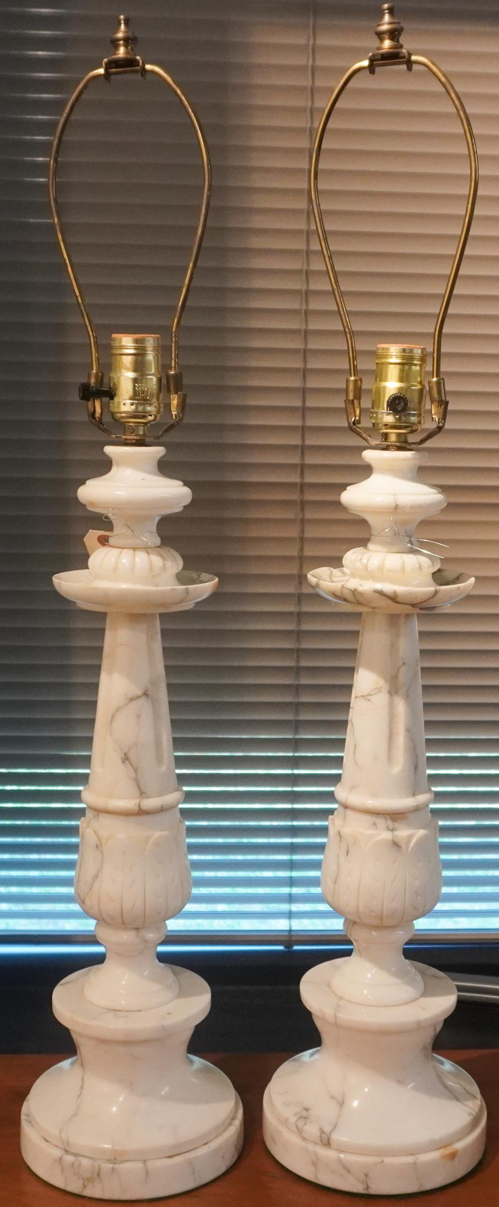 PAIR OF MARBLE TABLE LAMPS, H OVERALL: