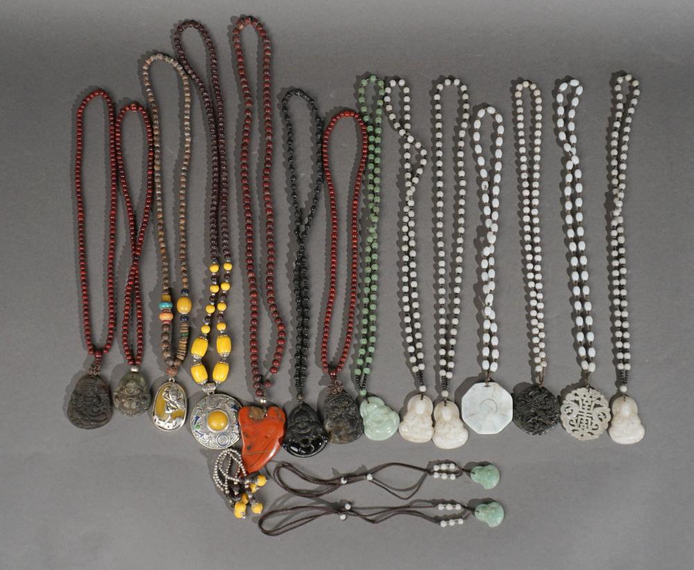 COLLECTION OF CHINESE STONE BEADED