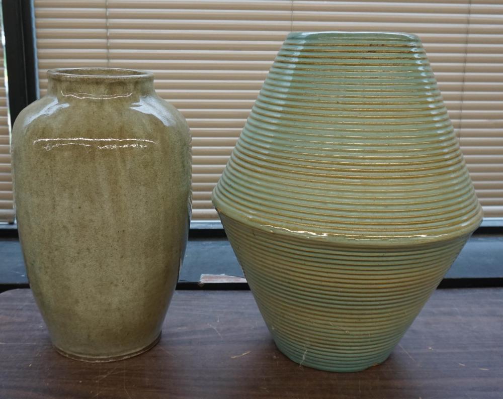 TWO CONTEMPORARY CELADON GLAZED