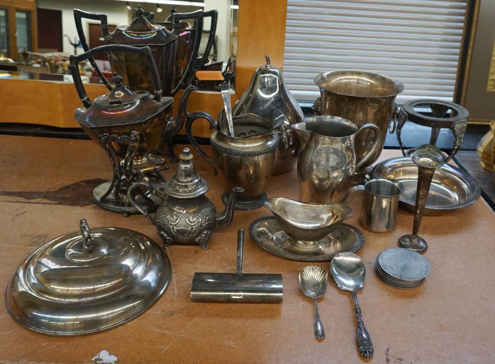 COLLECTION OF SILVERPLATE TEAPOTS,