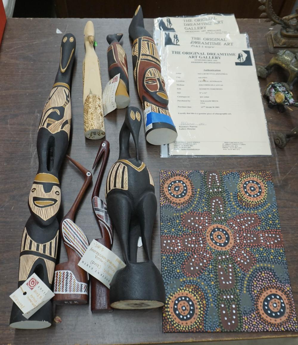 SIX AUSTRALIAN CARVED AND DECORATED