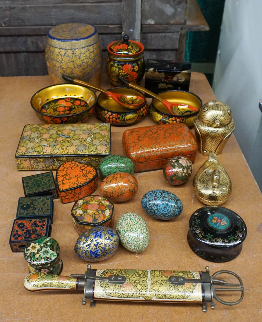 GROUP OF INDIAN AND RUSSIAN LACQUERED