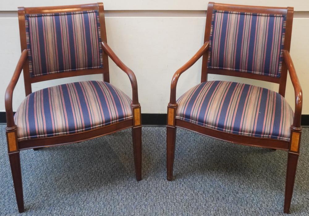 PAIR HICKORY FEDERAL STYLE UPHOLSTERED