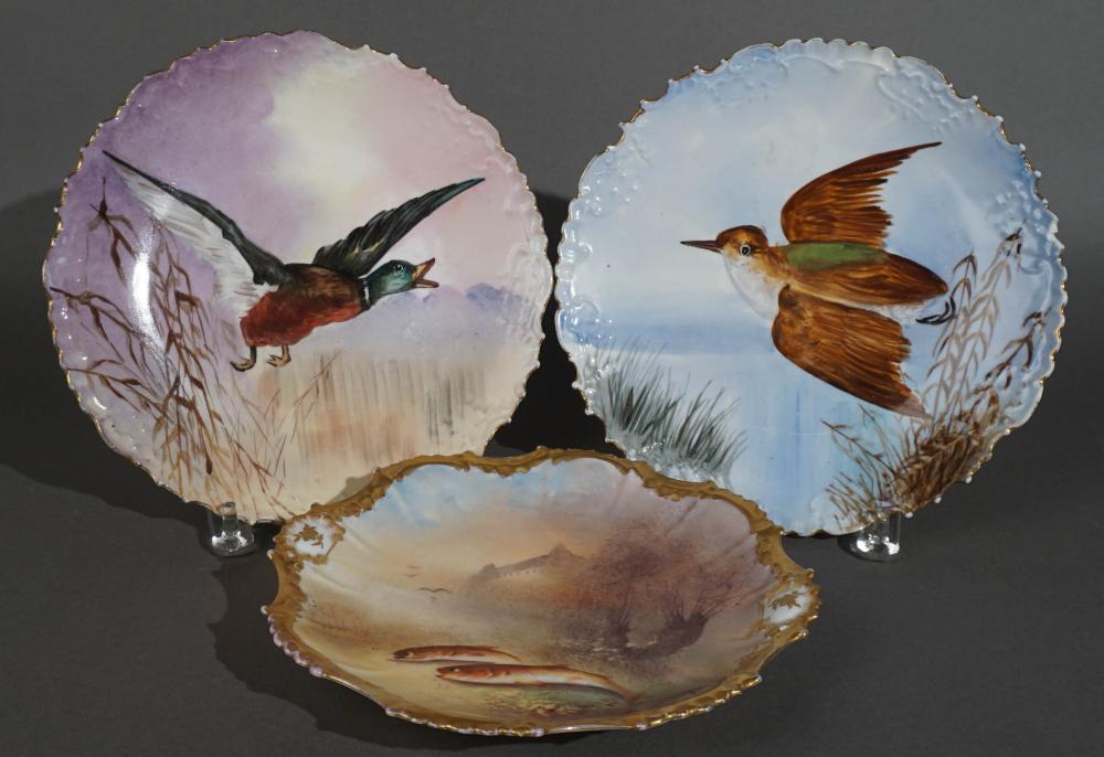 THREE LIMOGES HAND-PAINTED PORCELAIN