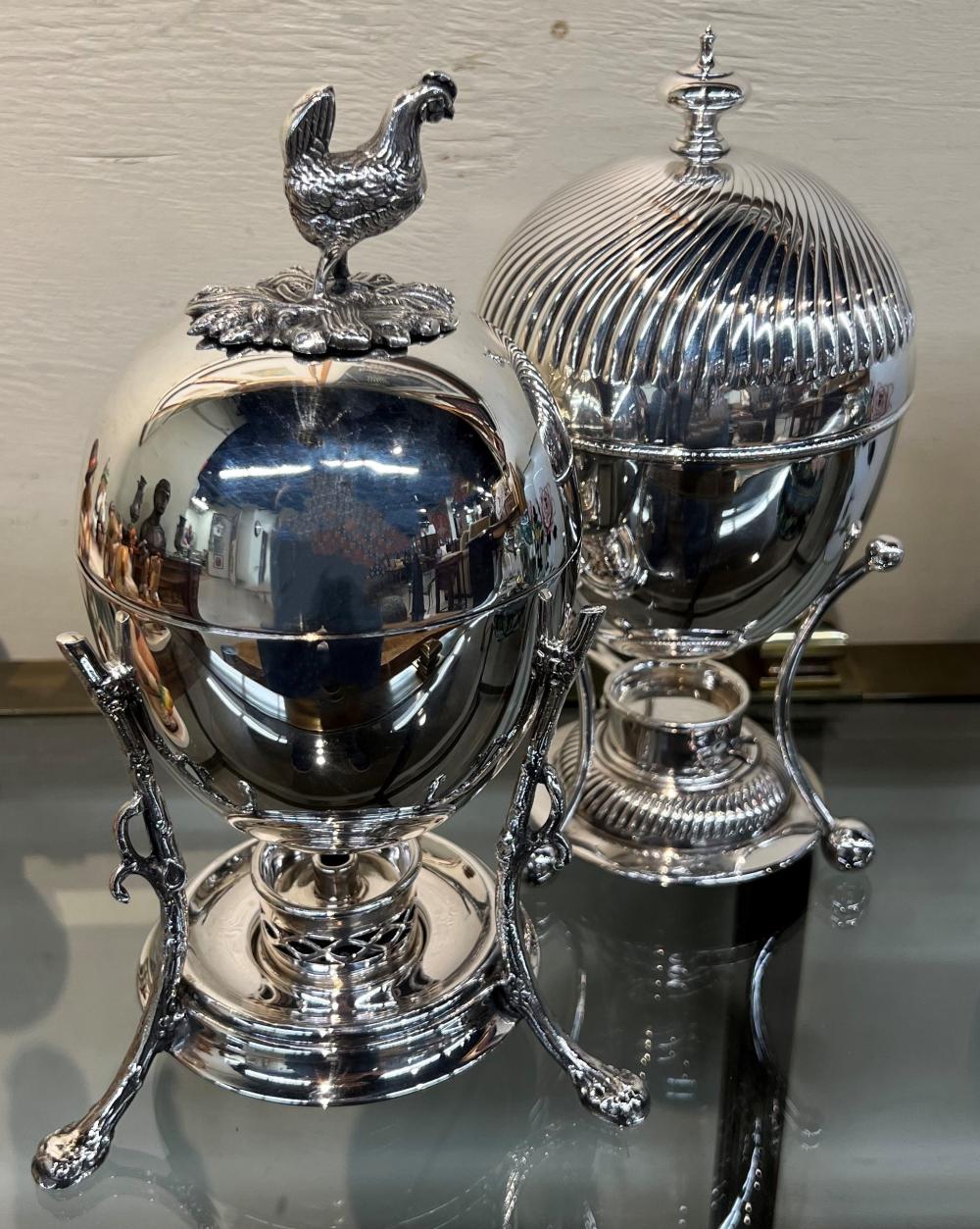 TWO SILVERPLATE LIDDED EGG CODDLERS