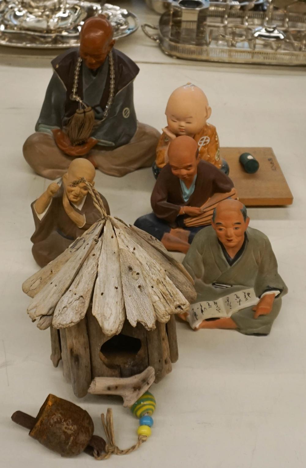 GROUP OF JAPANESE PLASTER AND WOOD