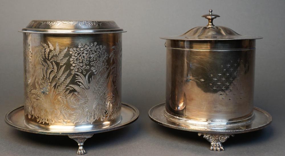 TWO ENGLISH SILVERPLATE BISCUIT JARSTwo