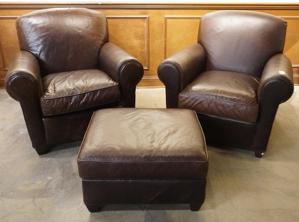 PAIR OF CRATE & BARREL BROWN LEATHER