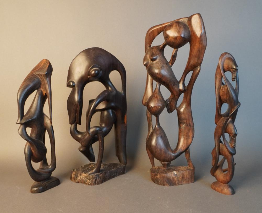FOUR CONTEMPORARY AFRICAN CARVED