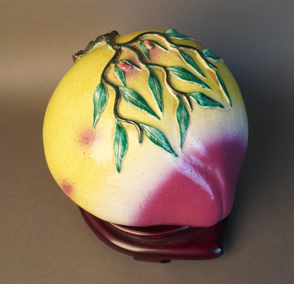 CHINESE GLAZED POTTERY PEACH ORNAMENT