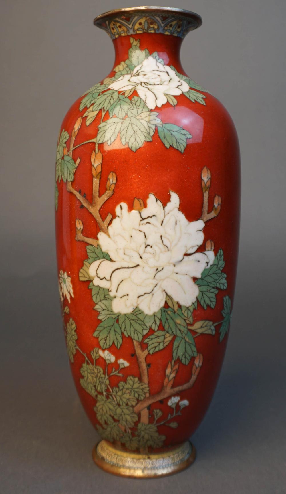 CHINESE RED GROUND CLOISONNE ENAMEL