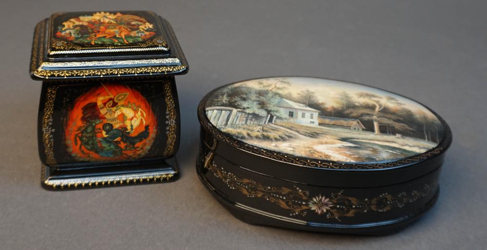 TWO RUSSIAN DECORATED LACQUERED