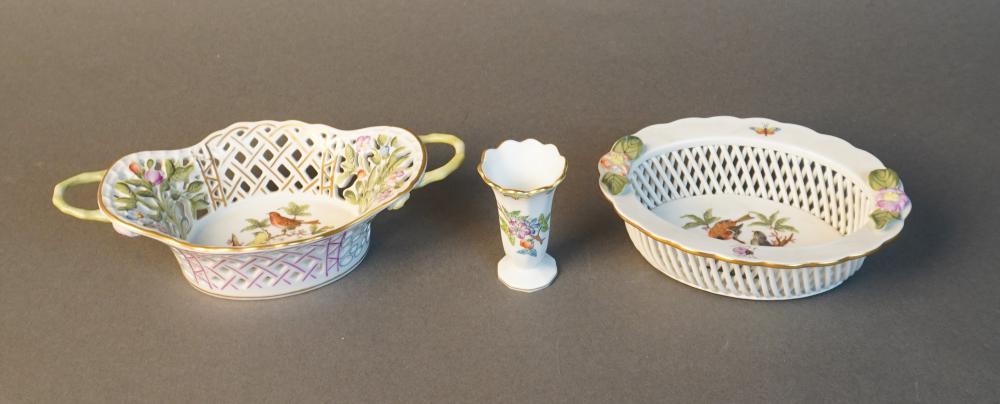 TWO HEREND PIERCED PORCELAIN BASKETS
