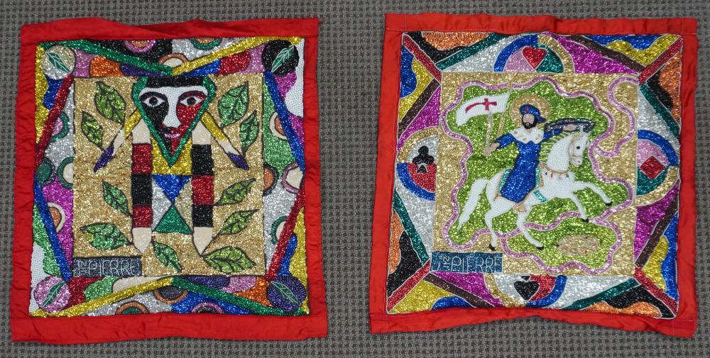 TWO HAITIAN FOLK ART BEADED EMBROIDERIES 2e89df