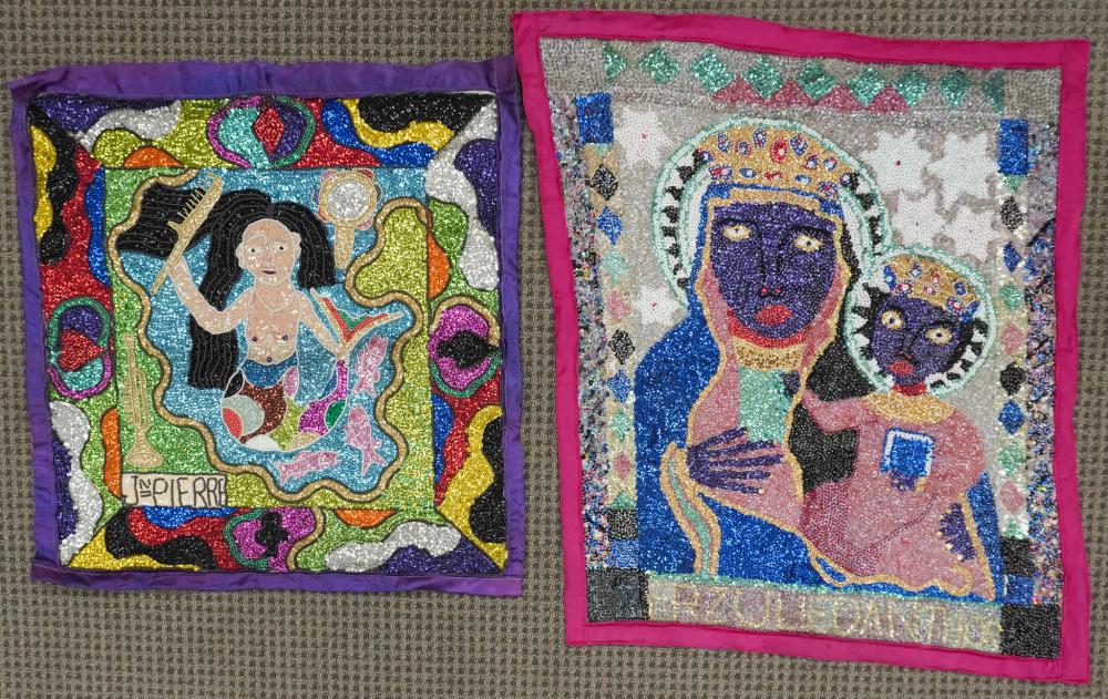 TWO HAITIAN FOLK ART BEADED EMBROIDERIES 2e89e1