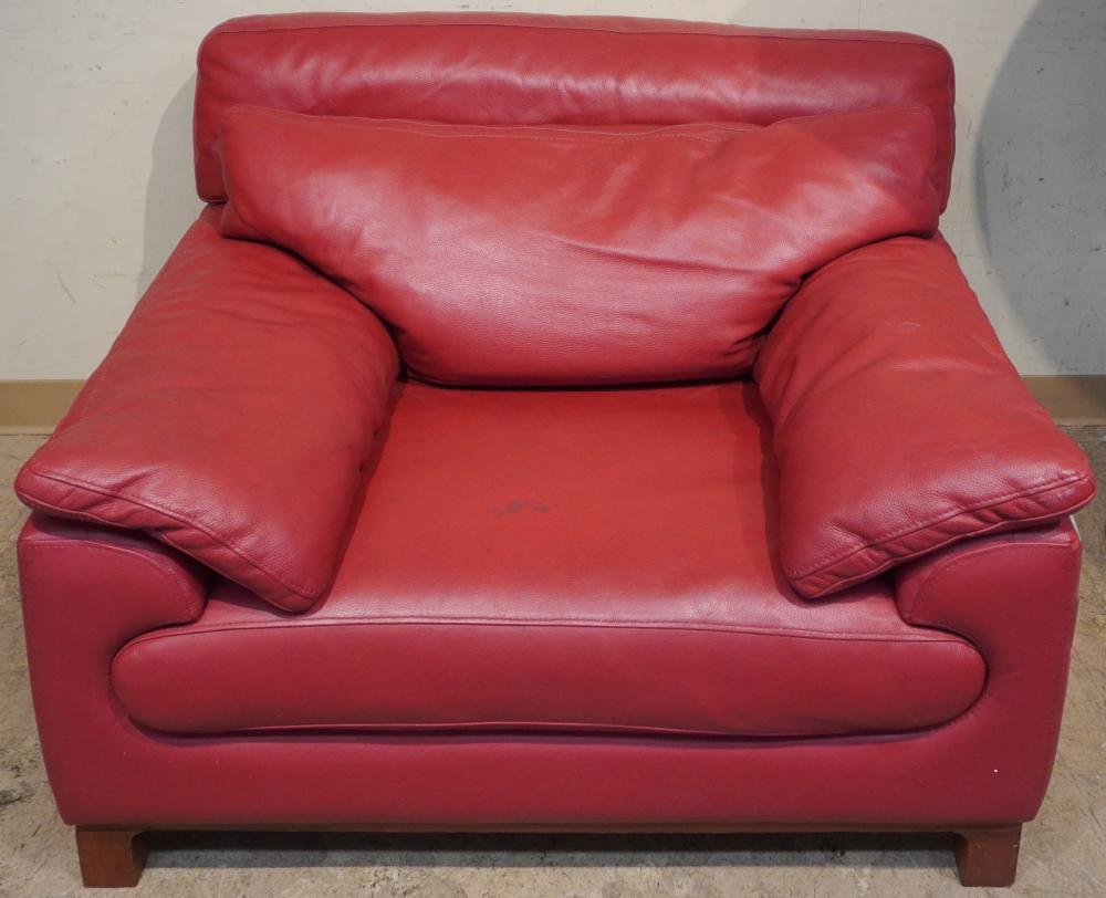 PAIR ROCHE BOBOIS RED LEATHER UPHOLSTERED 2e8a06