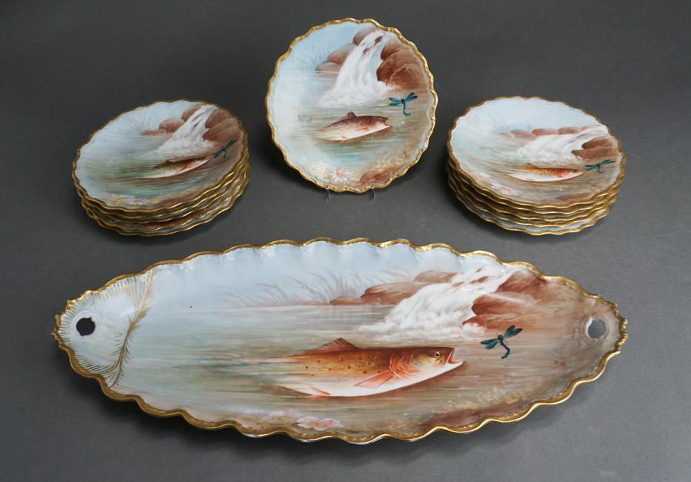 SET OF 12 LIMOGES PORCELAIN FISH 2e6323