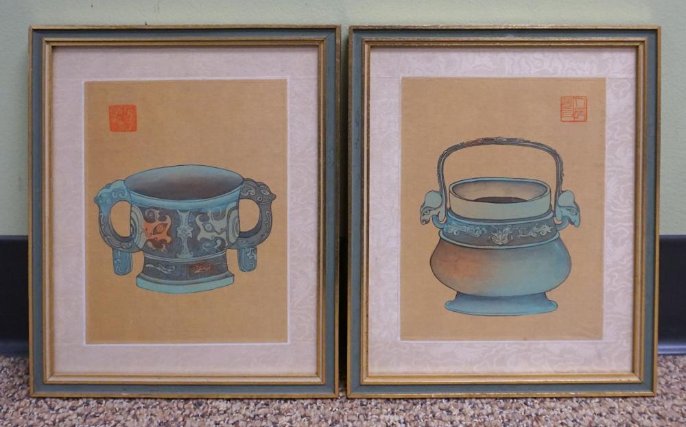 CHINESE SCHOOL VESSELS PAIR WATERCOLORS 2e635e