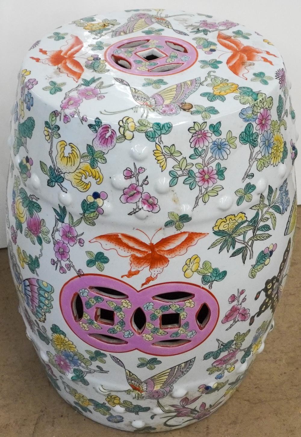 CHINESE FAMILLE ROSE GARDEN STOOL