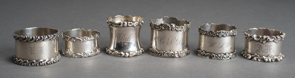 SIX STERLING SILVER NAPKIN RINGS, 5.6