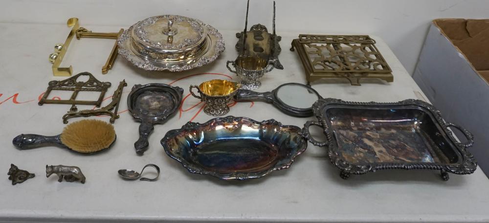 COLLECTION OF SILVERPLATE, BRASS,