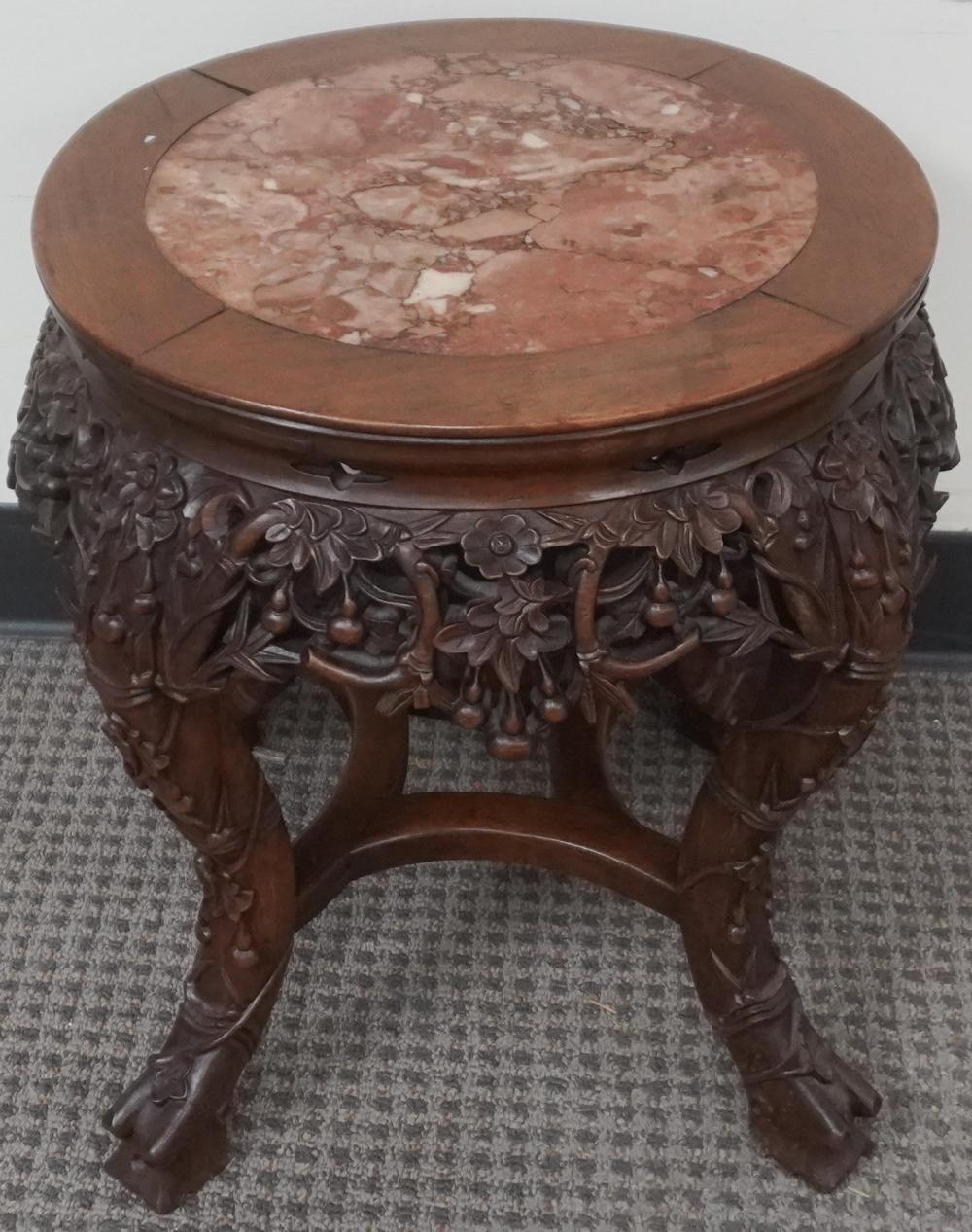 CHINESE CARVED HARDWOOD AND MARBLE