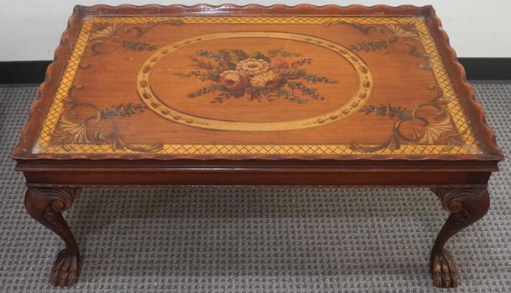 GEORGIAN STYLE FLORAL PAINTED MAHOGANY