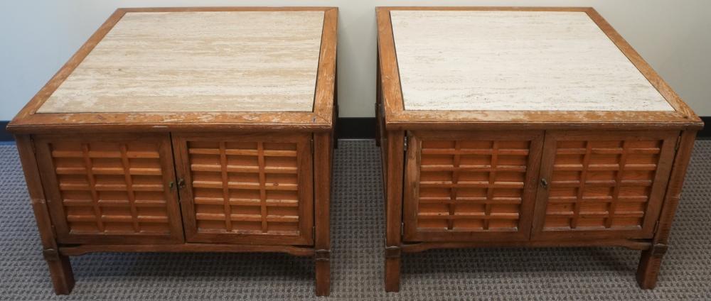 PAIR FRUITWOOD MARBLE TOP SIDE 2e6500